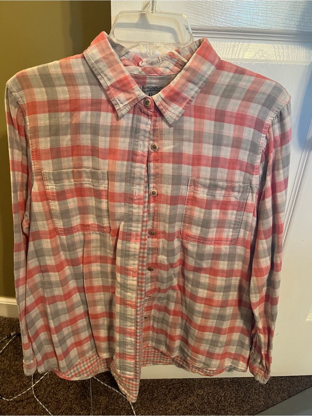 G.H. Bass & Co. Coral and Gray Plaid Button-Down Shirt